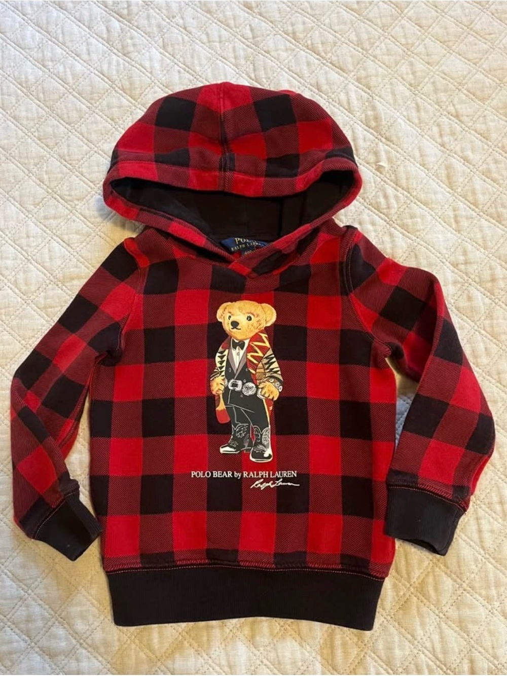 Polo by Ralph Lauren Red & Black Buffalo Plaid Hoodie with Bear Print